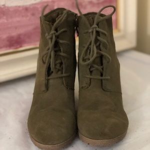 Army green wedge booties!